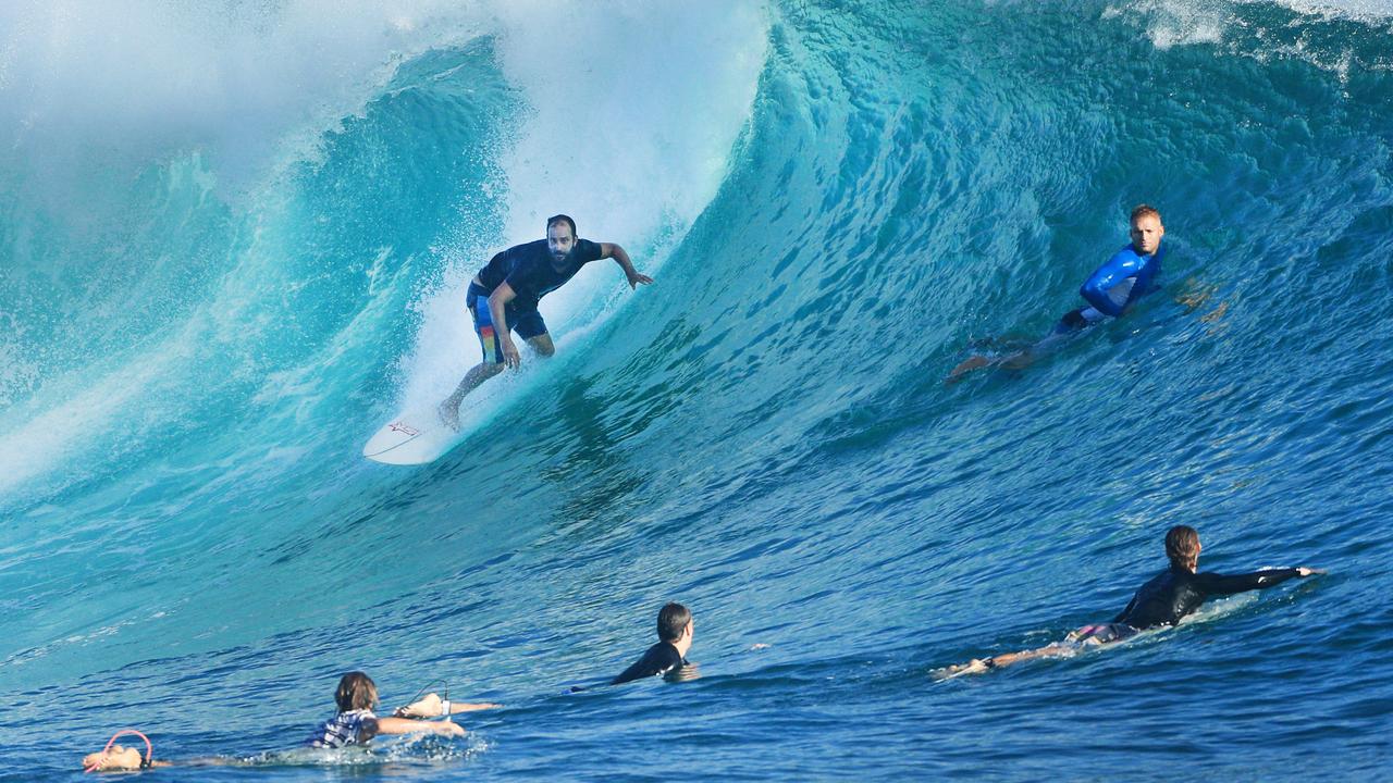 Big surf at Snapper Rocks, Coolangatta, yesterday. Picture: Scott Powick