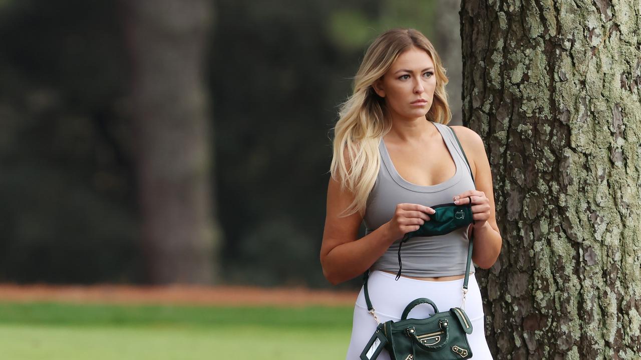 Paulina Gretzky looks on near the seventh hole during the first round of the Masters. (Photo by Jamie Squire/Getty Images)