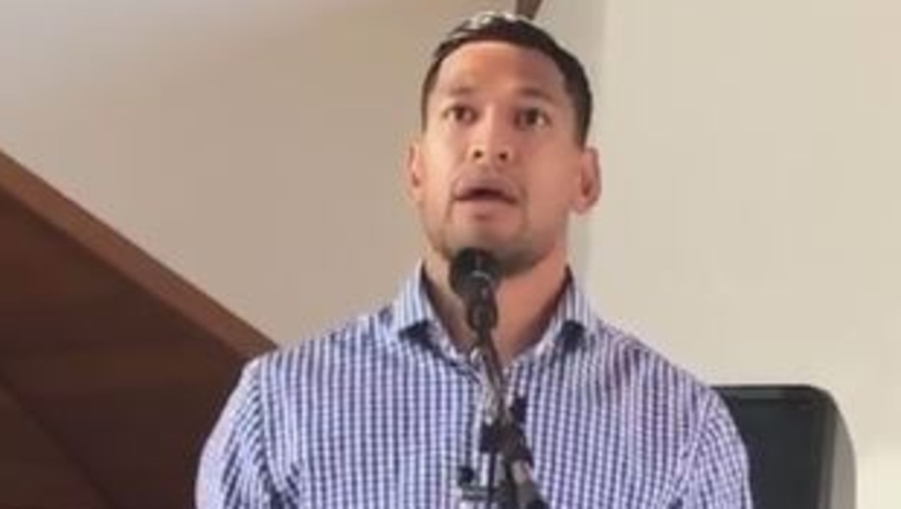 Israel Folau speaks at The Truth of Jesus Christ Church. Picture: Facebook