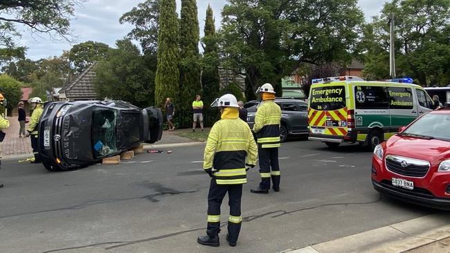 A car has flipped in a crash at Glenside. Picture: Harvey Biggs, 9 News