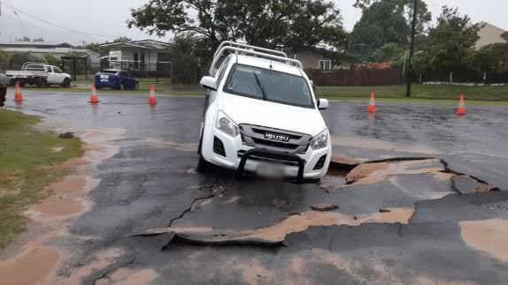 A sinkhole opened in a Cairns street after heavy rain. Picture: Supplied