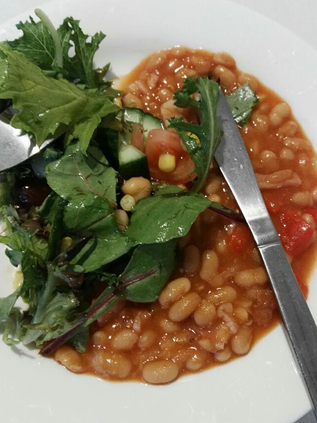 Baked beans and salad. A meal for residents at Bupa Seaforth last year. Picture: Supplied.