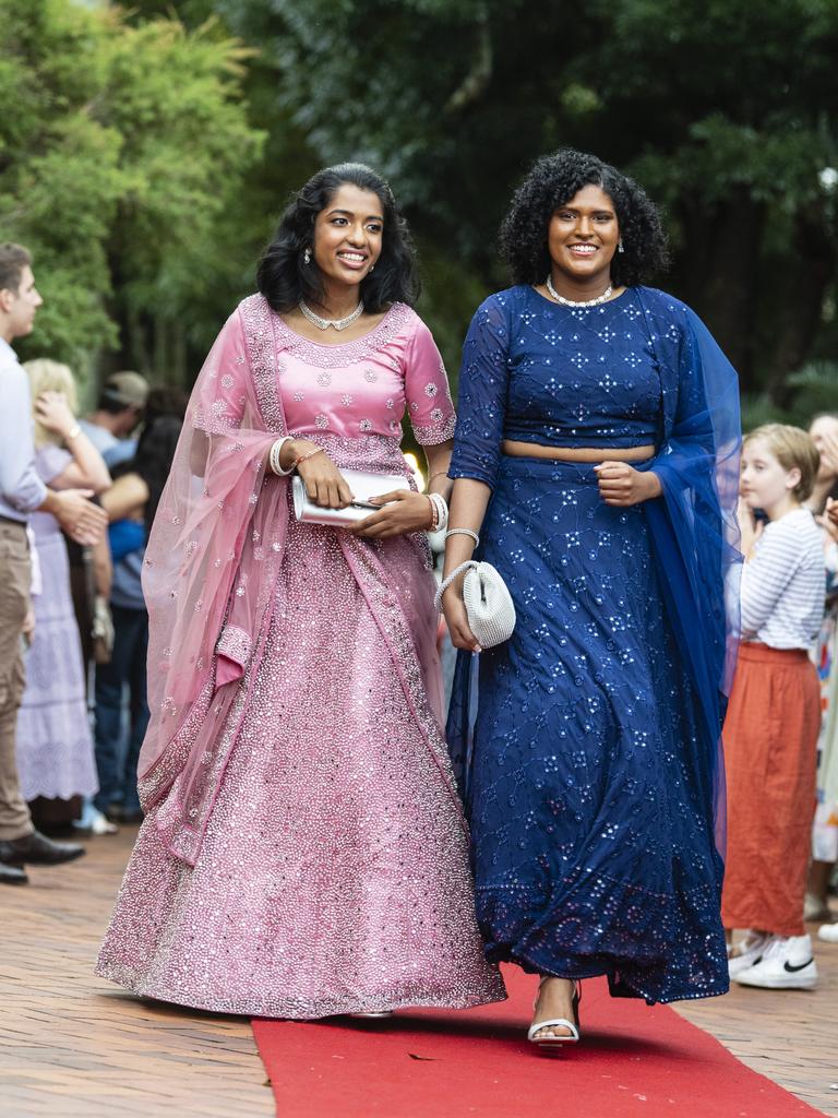 Medhini Srinivas (left) and Janithya Dharmawardhane at Fairholme College formal, Wednesday, March 29, 2023. Picture: Kevin Farmer