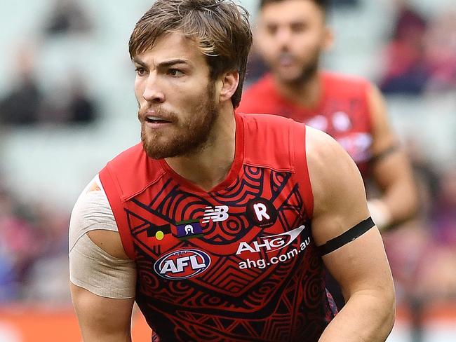 Jack Viney of the Demons is seen in action during the Round 18 AFL match between the Melbourne Demons and the Carlton Blues at MCG in Melbourne, Saturday, July 22, 2017. (AAP Image/Julian Smith) NO ARCHIVING, EDITORIAL USE ONLY