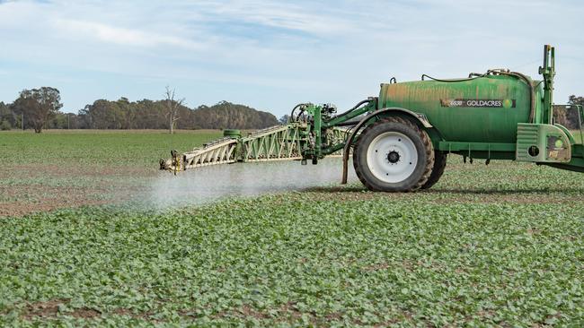 John Carmichael of Bundalong sprays winter crops. Picture: Zoe Phillips