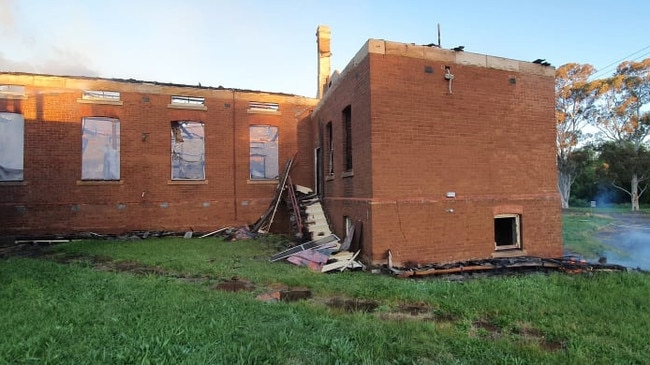 The former Kenmore Psychiatric Hospital being extinguished by firefighters on Saturday October 16. Picture: Fire and Rescue NSW Station 305 Goulburn/Facebook