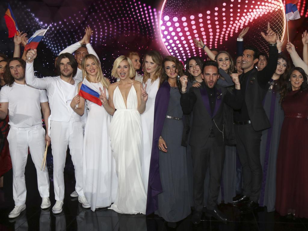 The finalists cheer at the end of the first semifinal of the Eurovision Song Contest in Austria’s capital Vienna, Tuesday, May 19, 2015. Picture: AP