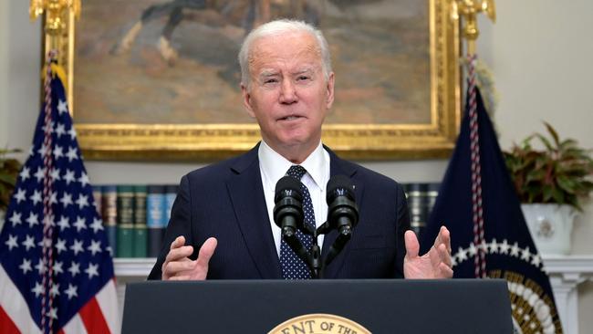 US President Joe Biden delivers a national update on the situation at the Russia-Ukraine border at the White House. Picture: AFP