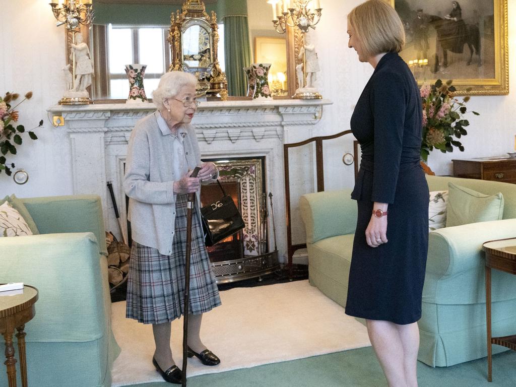 Queen Elizabeth greets newly elected leader of the Conservative party Liz Truss as she arrives at Balmoral Castle for an audience where she will be invited to become Prime Minister and form a new government on September 6. She died just two days later. Picture: Getty