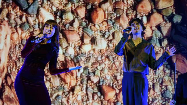 Budjerah, right, performs with Missy Higgins in Sydney in July. Picture: Jodi Weisz