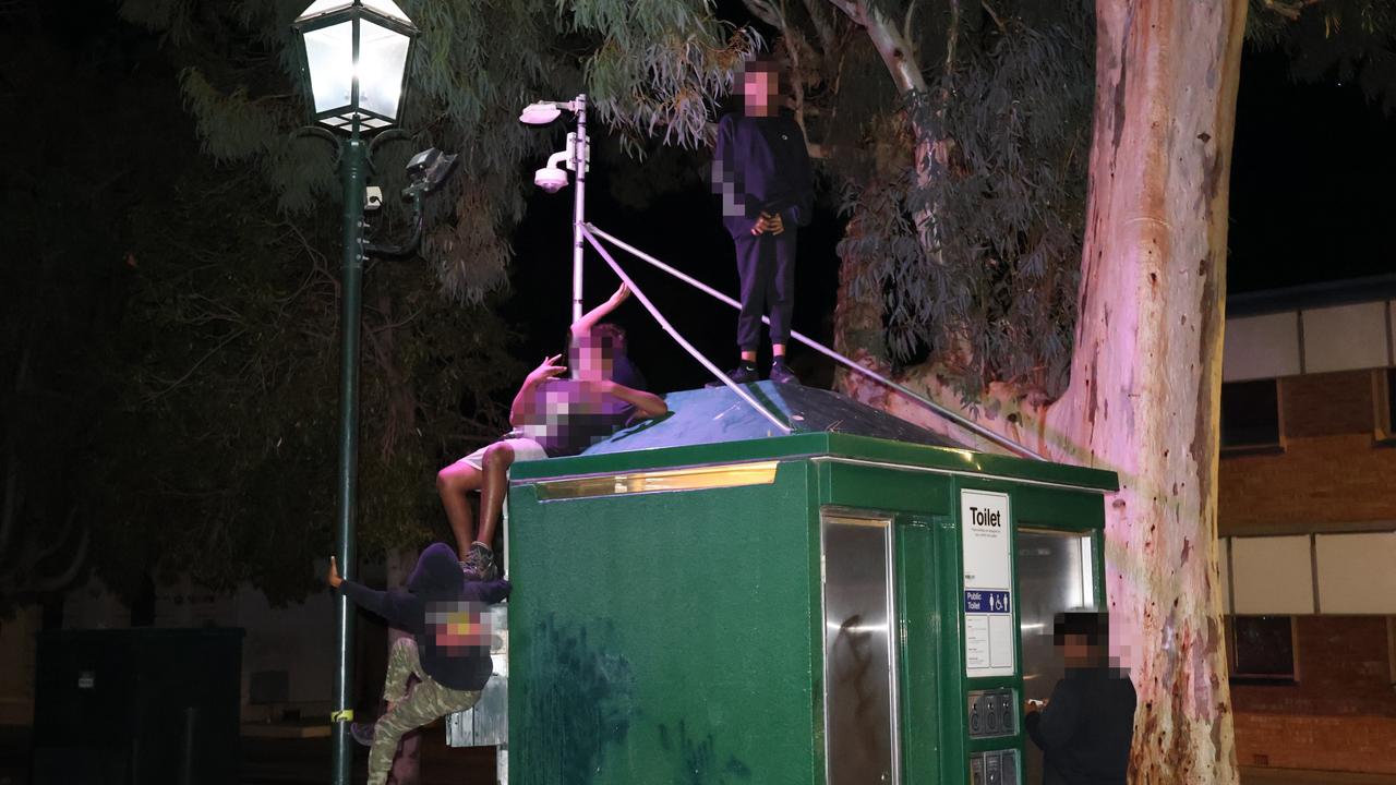 Members of one of Port Augusta’s self-proclaimed youth gangs, including children as young as 10, roam the streets until midnight. Picture: Riley Walter