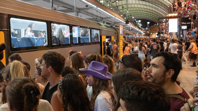 SYDNEY, AUSTRALIA - February 23, 2024, Transport chaos at the Olympic Park train station after Taylor SwiftÃs concert, as crowds of people are leaving. :   Picture: NCA NewsWire / Flavio Brancaleone