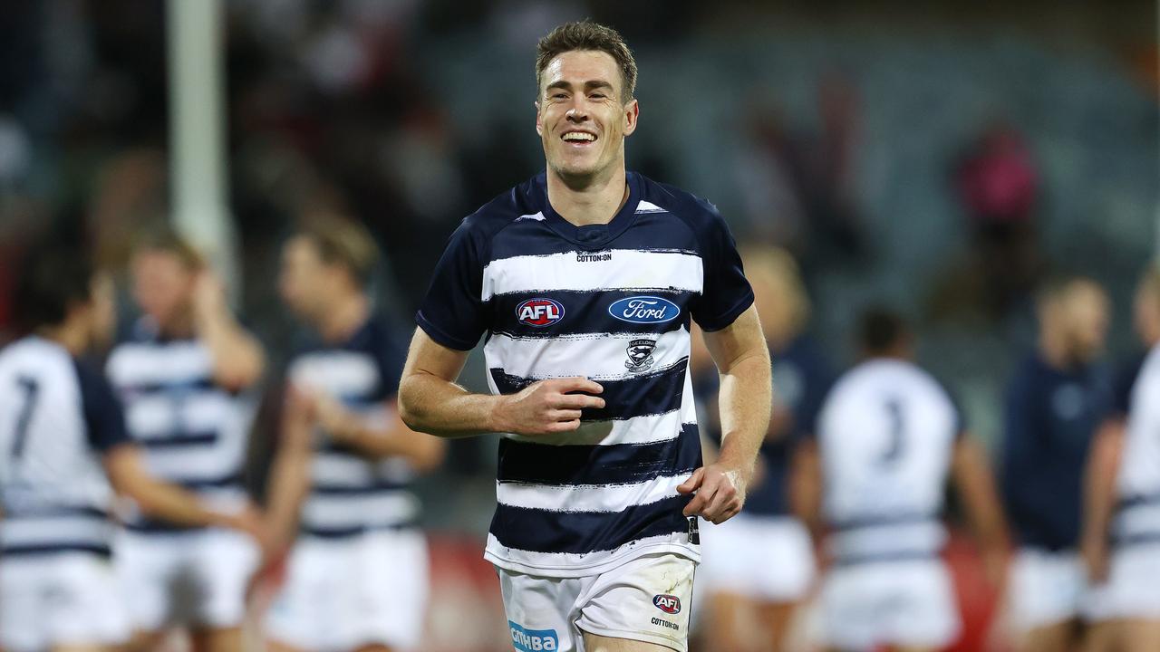 All smiles for Geelong as Jeremy Cameron prepares to play his first AFL game for the Cats. Photo: Michael Klein