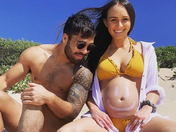 St George Illawarra Dragons winger Jordan Pereira and wife Sarah are expecting their first child in January, 2021. Picture: Instagram., From source:, https://www.instagram.com/p/CF3ScponrCJ/?igshid=j5wb9kv0490g