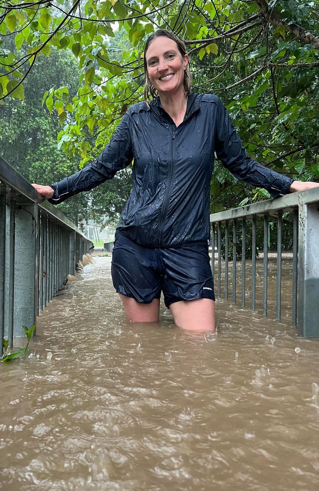 Cassandra Kelly in a flooded Nambour park after the heavy rain.