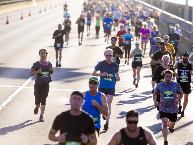 Run the Bridge Fun Run 2020 across Tasman Bridge. Picture: RICHARD JUPE
