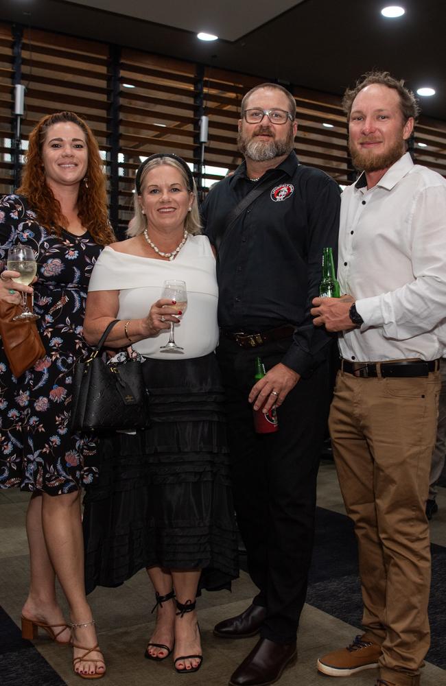 Em Burkitt, Mellie Jensen, Paul Jensen and Brian Welch at the 2023 NRL NT Frank Johnson / Gaynor Maggs medal night. Picture: Pema Tamang Pakhrin