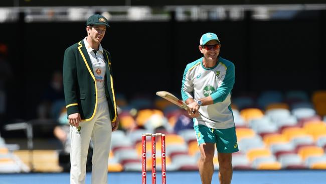 Australian captain Tim Paine with coach Justin Langer. Picture: Getty Images