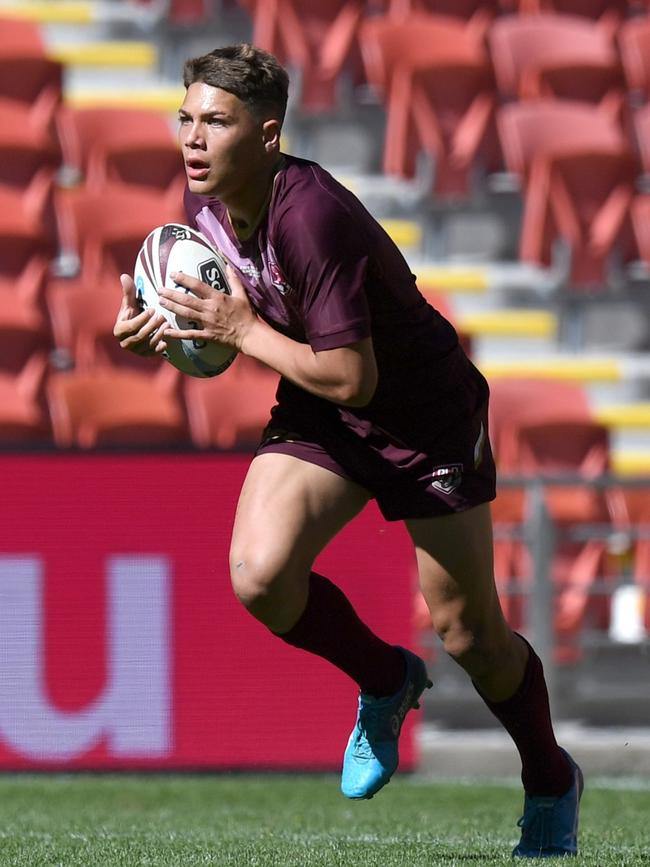 Reece Walsh in action as captain for the Queensland under-16s in 2018. Photo: QRL