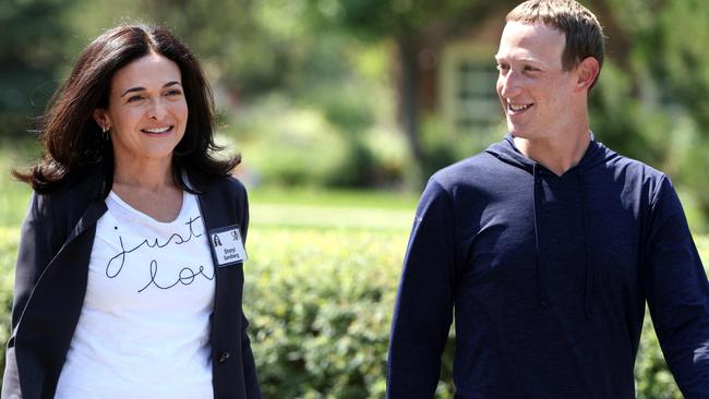 CEO of Facebook Mark Zuckerberg walks with COO of Facebook Sheryl Sandberg. Picture: Kevin Dietsch / Getty Images North America / AFP