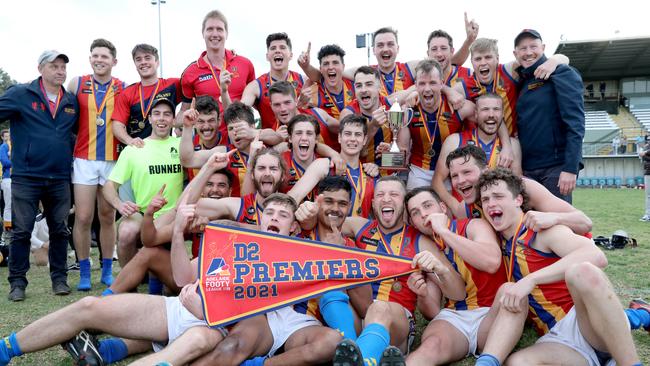 Old Ignatians celebrate a historic Adelaide Footy League division two Grand Final win. Picture Dean Martin