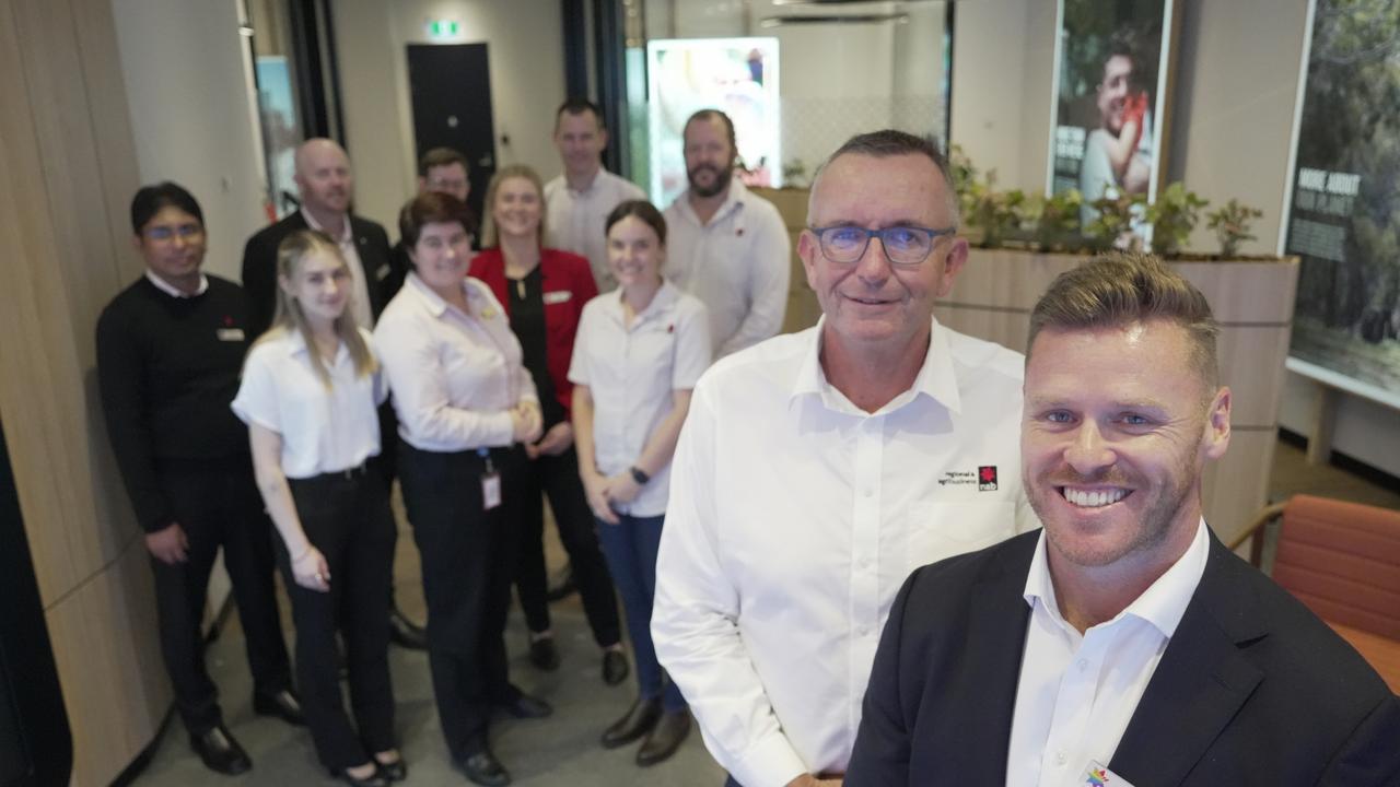 The new $10m National Australia Bank branch opens on Ruthven Street in the Toowoomba CBD. Celebrating the launch are (from left) Queensland retail executive Chris Francis and regional and agribusiness executive Jason Lipp.