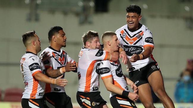 Josh Reynolds and Russell Packer missed Wests Tigers’ incredible comeback win against Manly. Picture: Cameron Spencer/Getty