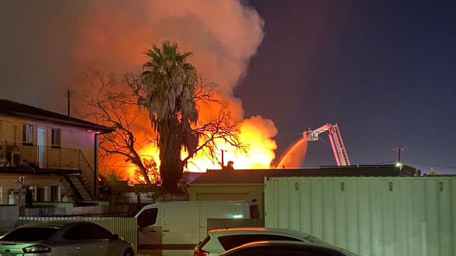 A warehouse has gone up in flames at Blair Athol. Picture: Mitch Mott