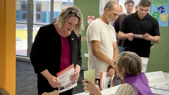 CLP Solomon candidate Lisa Bayliss casts her vote at Durack Primary School in the 2025 federal election. Picture: Fia Walsh.