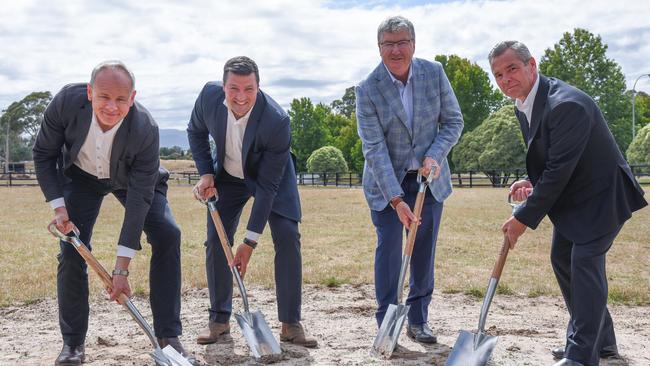 Federal Group executive general manager Daniel Hanna, Kin Capital managing director William McGeachie, Federal Group managing director Greg Farrell and Kin Capital director David Bacon turning the sod at Country Club Tasmania. Picture: Alex Treacy