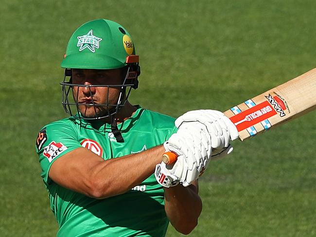 HOBART, AUSTRALIA - JANUARY 04: Marcus Stoinis of the Melbourne Stars bats during the Big Bash League match between the Melbourne Stars and the Hobart Hurricanes at Blundstone Arena, on January 04, 2021, in Hobart, Australia. (Photo by Robert Cianflone/Getty Images)