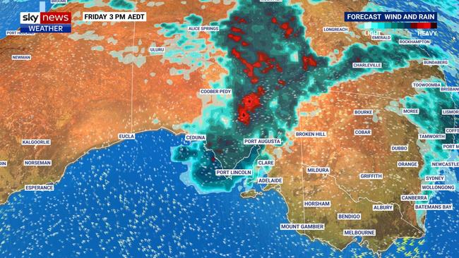 Ex-cyclone Tiffany is bringing sodden conditions to many states, including parts of SA. Picture: Sky News Weather