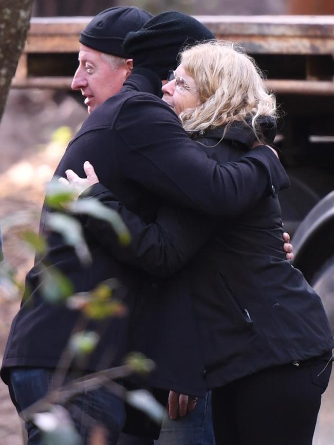 NSW Police Detective Chief Inspector Gary Jubelin hugs Faye Leveson yesterday. Picture: AAP