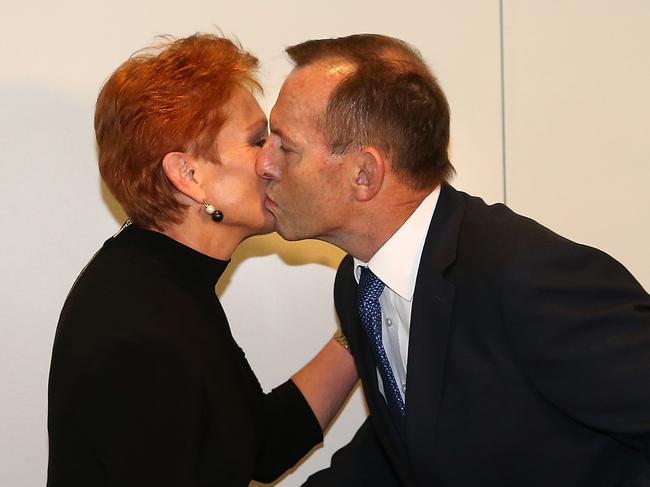 Former Prime Minister Tony Abbott  launching Senator Pauline HansonÕs first book in 11 years ÒPAULINE, IN HER OWN WORDSÓ, at Parliament House in Canberra. Picture Kym Smith