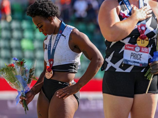 The USOPC reprimanded Berry after her demonstration on the podium at the Pan-American Games in 2019. (Photo by Patrick Smith/Getty Images)