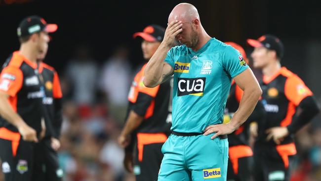 Brisbane Heat batsman Chris Lynn after the loss. Picture: Getty Images