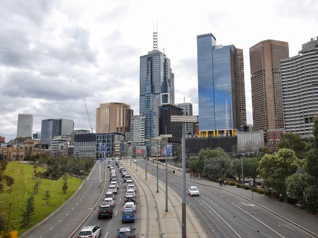 Melbourne city and traffic at Batman Ave. Picture: Mark Stewart