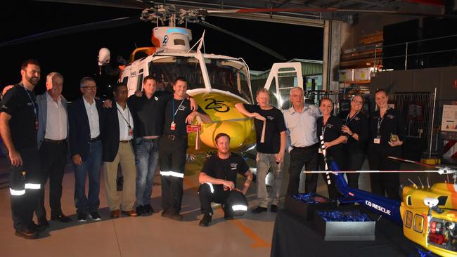 The RACQ CQ Rescue crew, team and board members at RACQ CQ Rescue's silver jubilee celebrations on Friday. Picture: Tara Miko