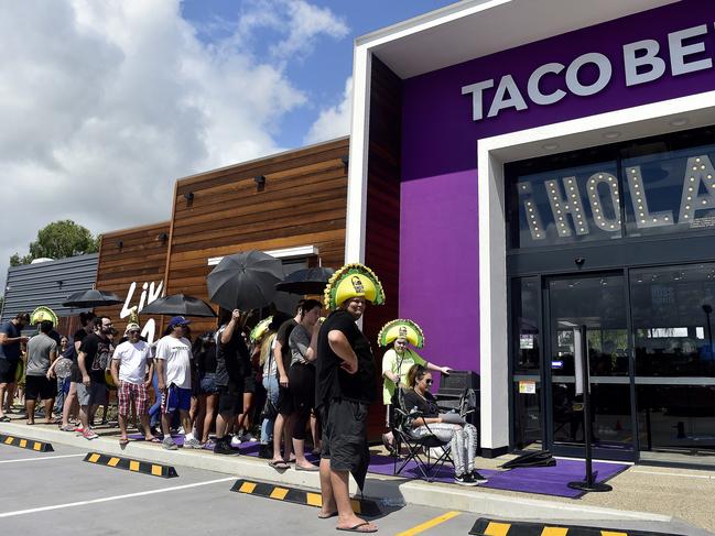 The queue outside Taco Bell Townsville on opening day back in 2019. Picture: Matt Taylor.