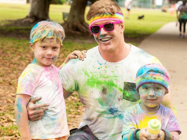 Levi, Jordan, and Noah Murphy from Calen at the Mackay Colour Run 2021. Picture: Michaela Harlow
