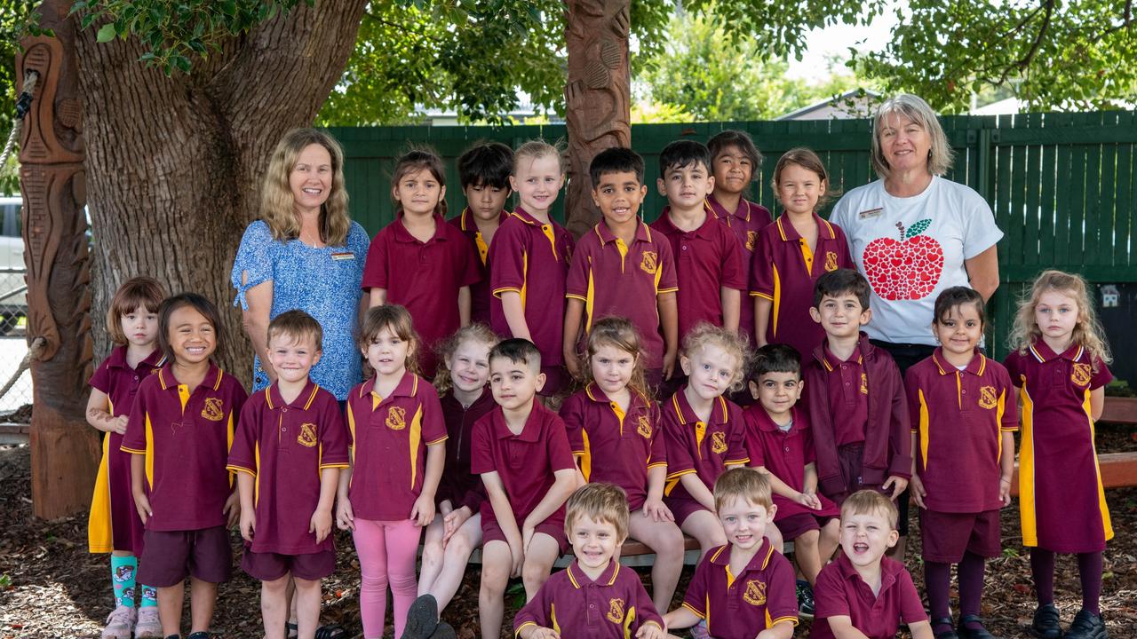 MY FIRST YEAR 2024: Newtown State School Prep R students with teacher Michelle Rankine (left) and teacher's aide Alison Essery, February 2024. Picture: Bev Lacey