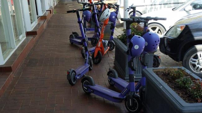 New data from reporting app Snap Send Solve reveals a 13 per cent increase, in complaints about e-scooters this year in Adelaide (mainly around where, the e-scooters have been parked), compared to last year. Pictures: supplied