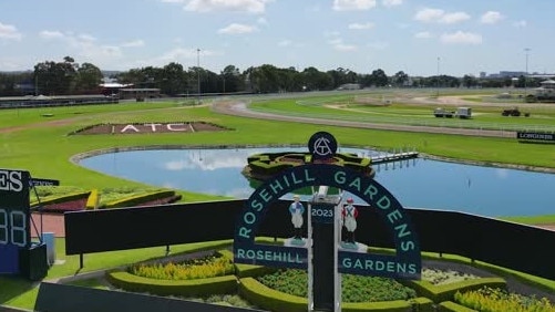 The finishing post at Rosehill Gardens racecourse. Picture: News Corp