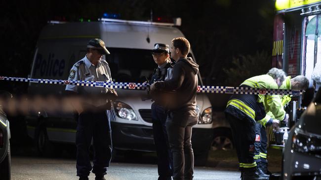 Police officers, Forensics and Fire &amp; Rescue NSW at the Berowra Heights property where a man died on Thursday night. Picture: Monique Harmer