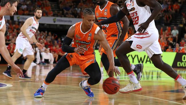 Scott Machado of the Cairns Taipans during the second NBL Semi-Final match between the Cairns Taipans and the Perth Wildcats at the Cairns Convention Centre in Cairns, Sunday, March 1, 2020. (AAP Image/Marc McCormack)