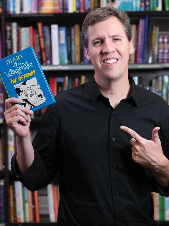 Diary of a Wimpy Kid author Jeff Kinney, with the anithero of his books Greg, who kids love. Picture: Filip Wolak