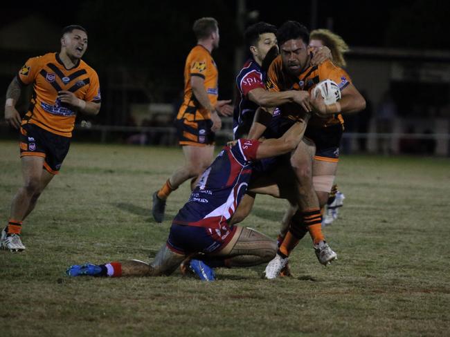 Israel Folau makes his Rugby League Gold Coast debut for Southport Tigers against defending champions Runaway Bay at Owen Park, Southport. Pic Mike Batterham