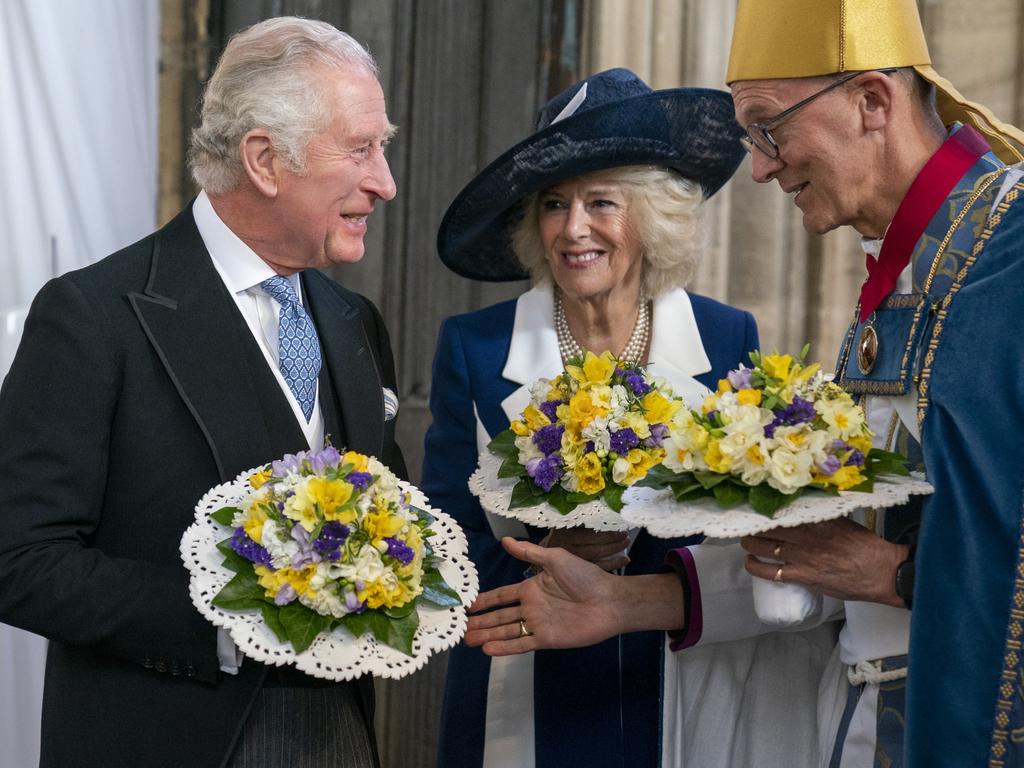 Charles and Camilla at the Royal Maundy Service on Thursday, shortly after they held secret talks with Harry and Meghan. Picture: Arthur Edwards/Getty Images