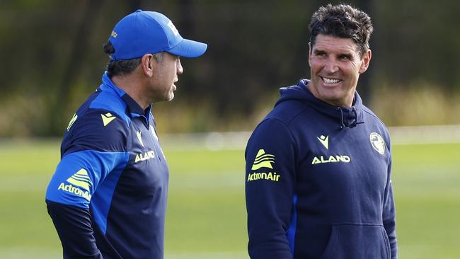 DAILY TELEGRAPH JULY 9, 2024. Coach Trent Barrett during the first Parramatta Eels training session since announcing new coach Jason Ryles, at Eels HQ in Kellyville. Picture: Jonathan Ng