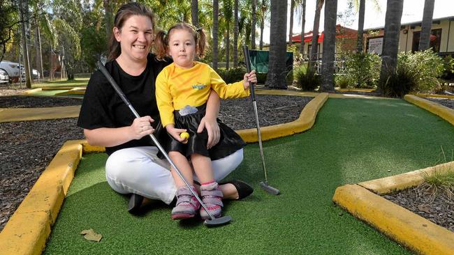 Natalie and Amelia Springall are taking part in a fundraising golf day at Ipswich Golf Driving Range and Putt Putt. Picture: Rob Williams